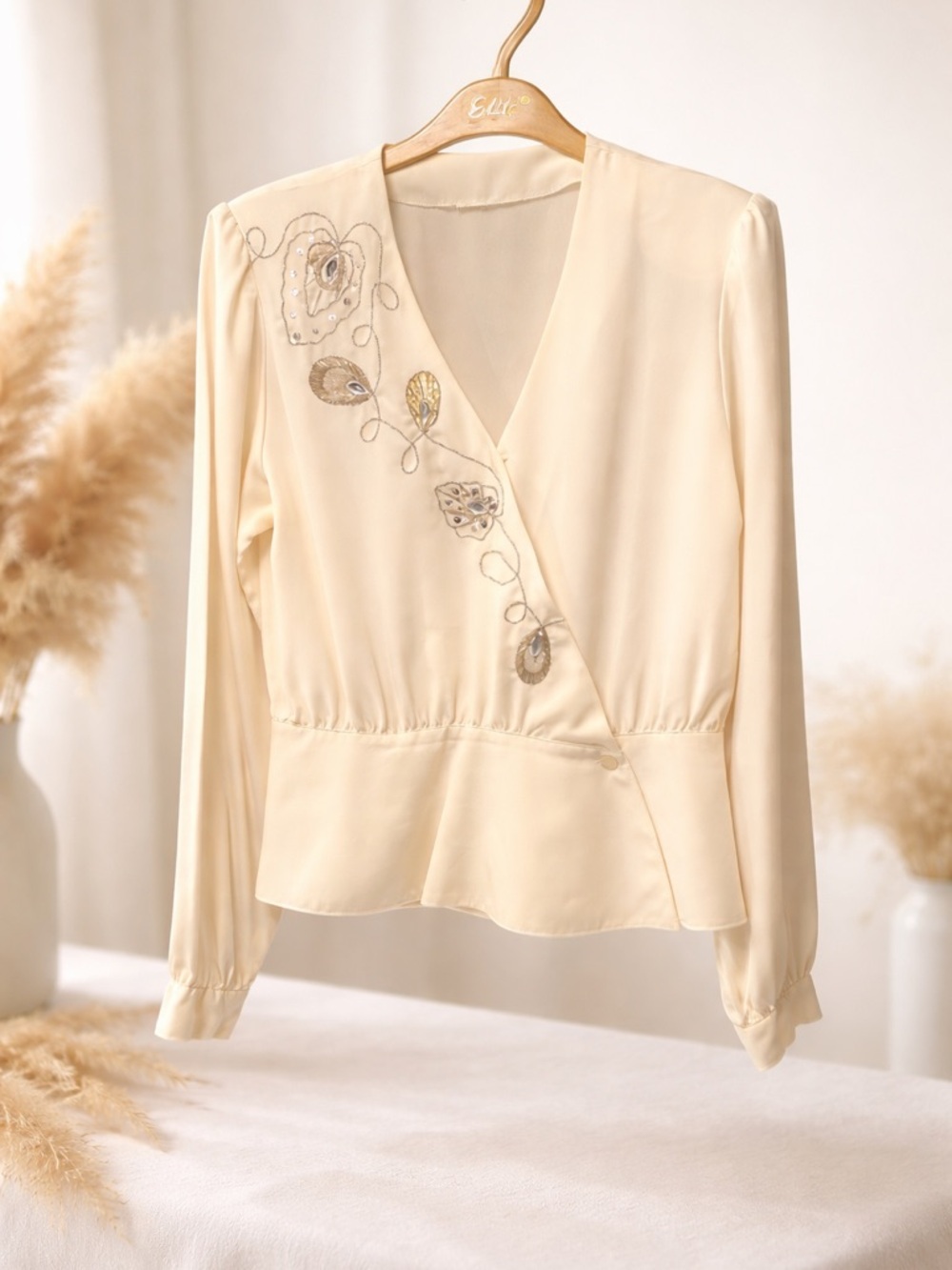 Elegant White Embroidered Wrap Blouse